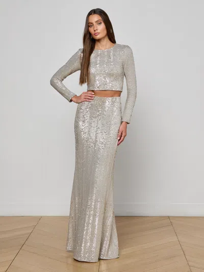 L Agence Zeta Sequin Maxi Skirt In Neutral
