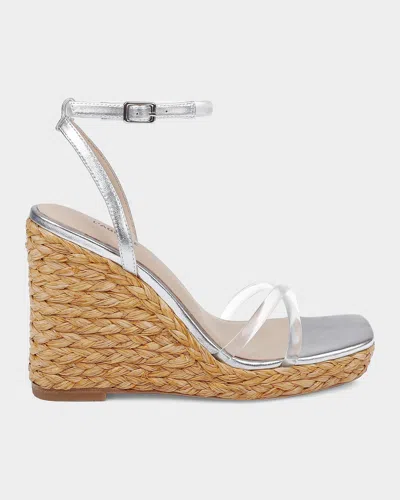 L & Apos;agence 110mm Malone Metallic Leather Espadrille Wedge Sandals In Silver