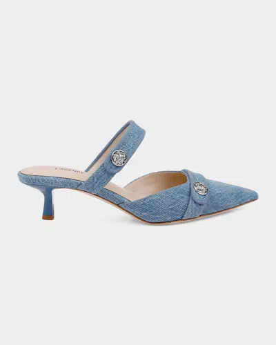L & Apos;agence 50mm Gialliane Denim Kitten-heel Mules In Blue