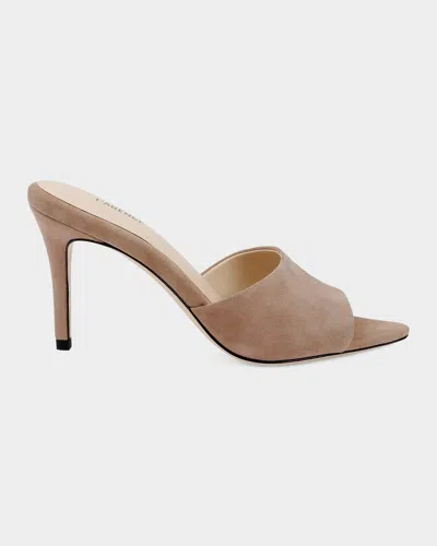 L & Apos;agence 85mm Lolita Denim Mules In Brown