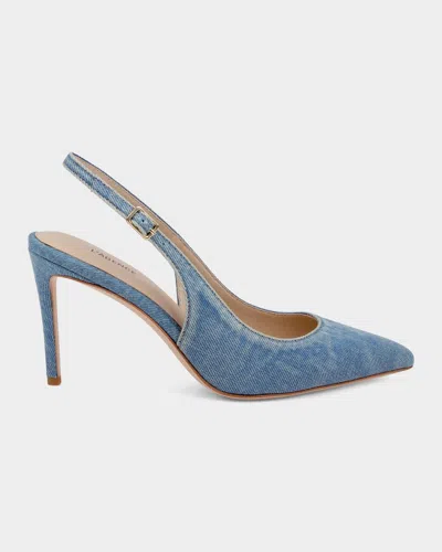L & Apos;agence 85mm Vichy Denim Slingback Pumps In Blue Denim