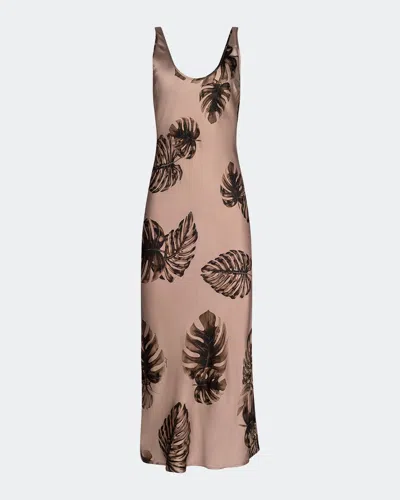 L & Apos;agence Akiya Leaf-print Satin Tank Maxi Dress