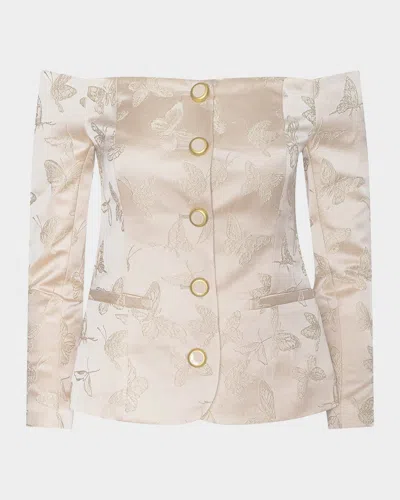 L & Apos;agence Alice Off-shoulder Blazer Top In Neutral