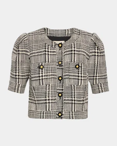 L & Apos;agence Allegra Short-sleeve Cropped Jacket In Blkwht Gl