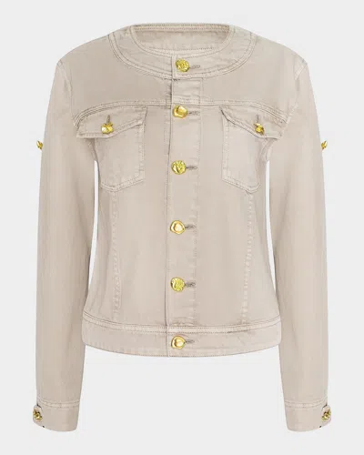 L & Apos;agence Anouk Collarless Denim Jacket In Neutral