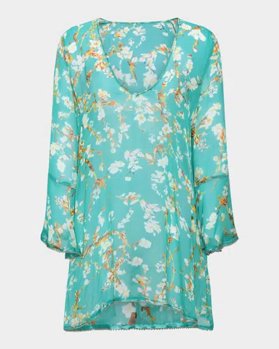 L & Apos;agence Ansley Cherry Sheer Mini Dress In Green