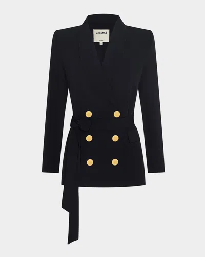 L & Apos;agence Aven Wrap Double-breasted Blazer In Blue