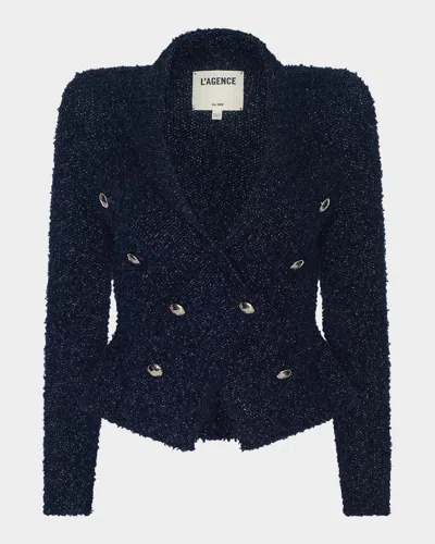 L & Apos;agence Bethany Tapered Knit Blazer In Blue