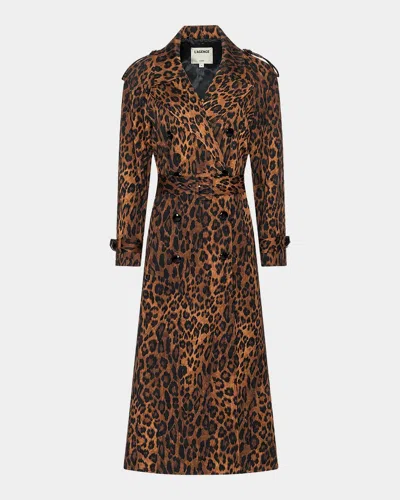 L & Apos;agence Brinley Oversized Leopard-print Belted Trench Coat In Tan Multi