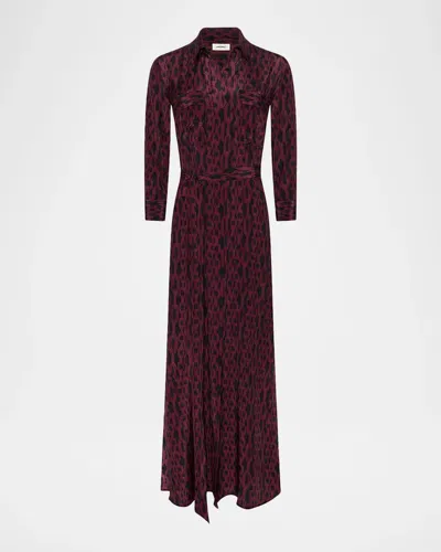 L & Apos;agence Cameron Printed Silk Maxi Shirtdress In Blckmrlt