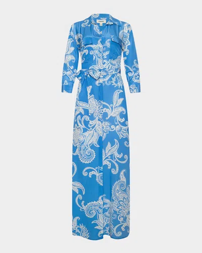 L & Apos;agence Cameron Silk Long Shirtdress In Blue