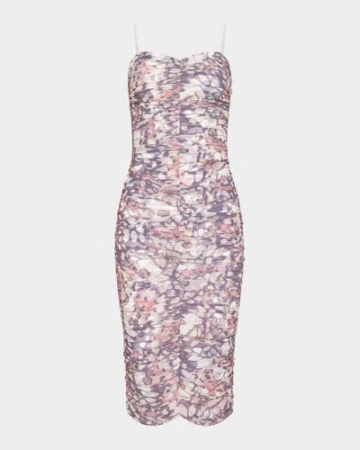 L & Apos;agence Caprice Butterfly Wing-print Ruched Midi Dress In Multi Butt