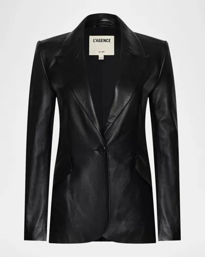L & Apos;agence Chamberlain Leather Single-breasted Blazer In Blue