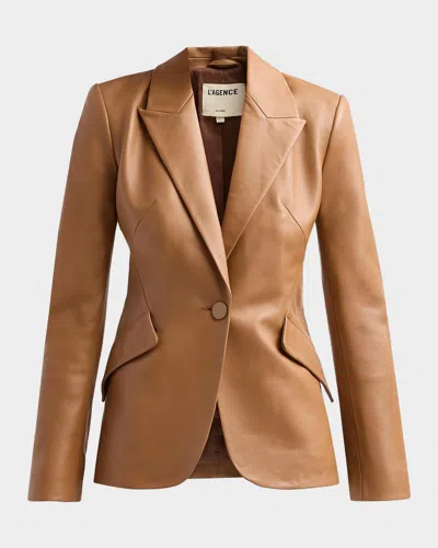 L & Apos;agence Chamberlain Leather Single-breasted Blazer In Soft Cogna