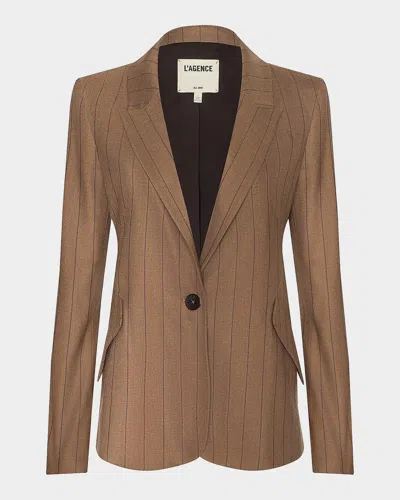 L & Apos;agence Chamberlain Pinstriped Single-breasted Blazer In Mocha Tan