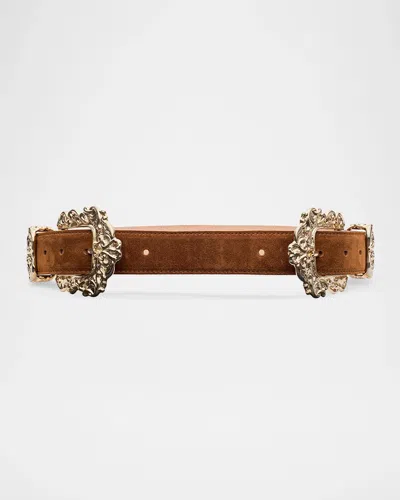L & Apos;agence Chayenne Ornate Double Suede Belt In Tobacco Su