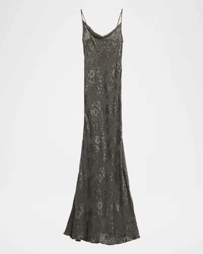 L & Apos;agence Christine Burnout Satin Gown In Ash Olive