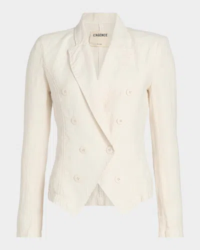L & Apos;agence Emerson Structured Linen Blazer In Vintage Wh