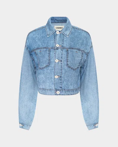 L & Apos;agence Gaines Balloon-sleeve Denim Jacket In Blue
