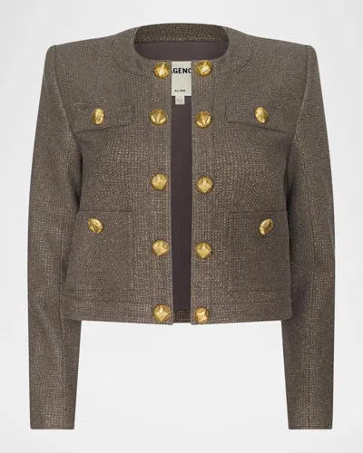 L & Apos;agence Kahlia Textured Collarless Jacket In Brown