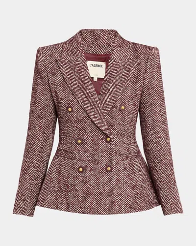 L & Apos;agence Karima Herringbone Cinched Blazer In Merlot Red