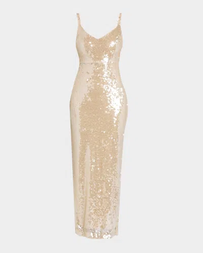 L & Apos;agence Karma Sequined Maxi Dress In Beige