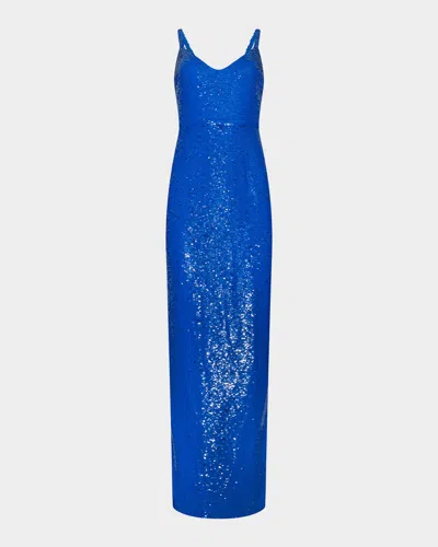 L & Apos;agence Karma Sequined Sleeveless Maxi Dress In Blue