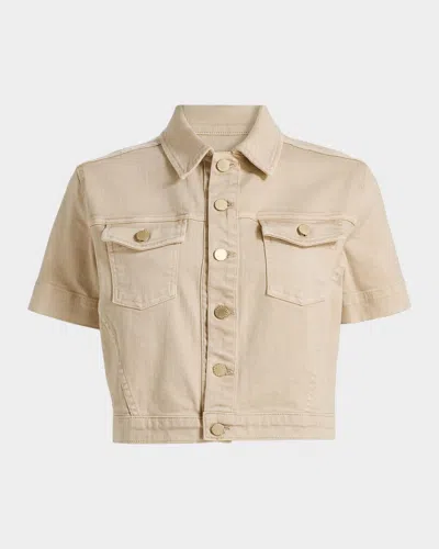 L & Apos;agence Kirstie Cropped Short-sleeve Denim Jacket In Biscuit