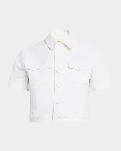 L & Apos;agence Kirstie Cropped Short-sleeve Denim Jacket In White