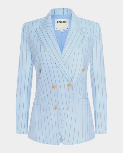 L & Apos;agence Kyomi Pinstripe Double-breasted Blazer In Blue