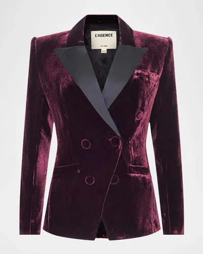 L & Apos;agence Kyomi Satin-lapel Velvet Blazer In Purple
