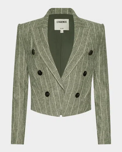 L & Apos;agence Lila Striped Linen-blend Blazer In Olive Gree