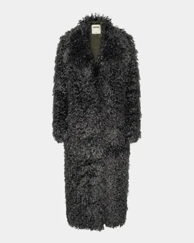 L & Apos;agence Lizbeth Long Faux Fur Coat In Grey Olive