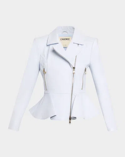 L & Apos;agence Lyric Peplum Leather Biker Jacket In Blue