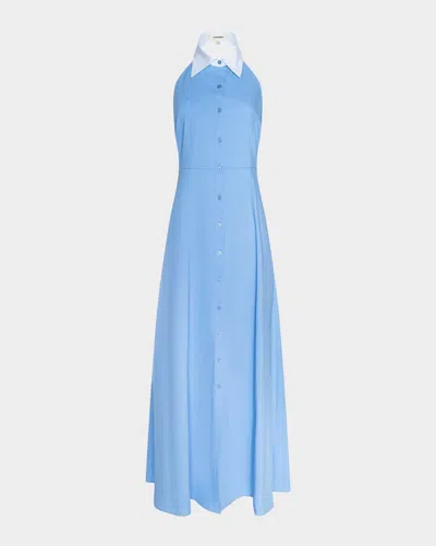 L & Apos;agence Maurie Cotton Poplin Halter Maxi Dress In Blue