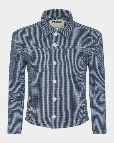 L & Apos;agence Nelly Cropped Stripe Jacket In Blue