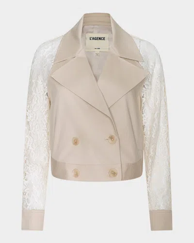 L & Apos;agence Novelle Cropped Lace-sleeve Trench Coat
