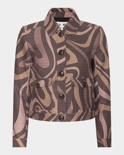 L & Apos;agence Nyx Cropped Jacket In Sepia Brown Multi