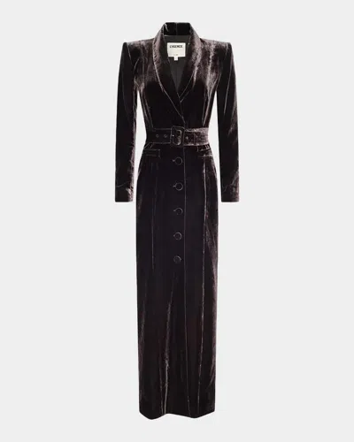L & Apos;agence Raini Velvet Shawl-collar Maxi Coat In Purple
