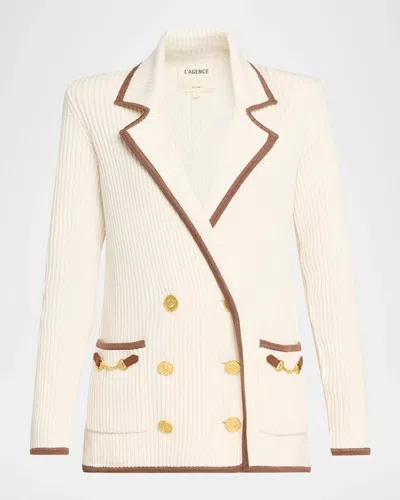 L & Apos;agence Ranch Knit Blazer In Ivory/dark Camel
