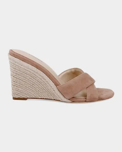 L & Apos;agence Rosaline Crackled Leather Espadrille Wedge Sandals In Brown