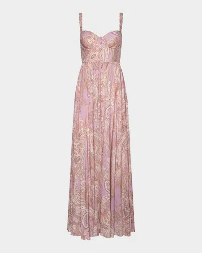 L & Apos;agence Rosette Paisley-print Sweetheart Maxi Dress In Mauve Multi