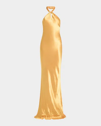L & Apos;agence Saphara Halter Gown In Dark Gold