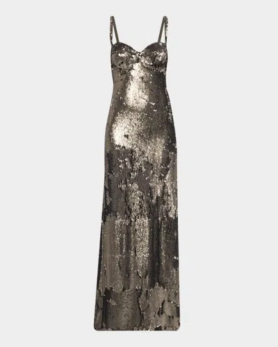 L & Apos;agence Sayla Bias-cut Sequined Gown In Smokey Oli