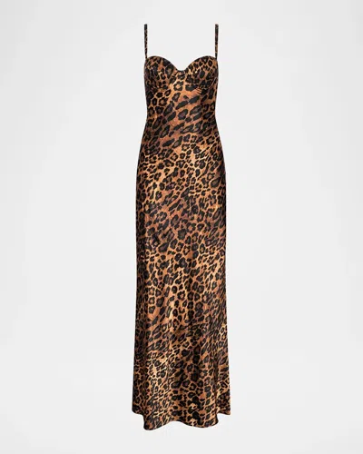 L & Apos;agence Sayla Leopard Silk Charmeuse Gown In Tan Multi