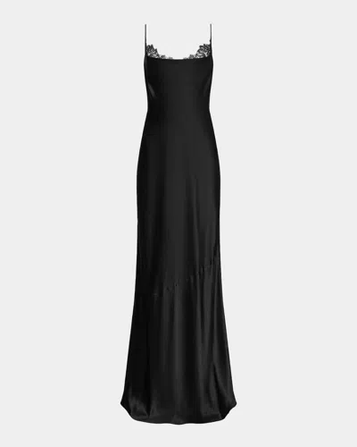 L & Apos;agence Selene Lace-trim Silk Gown In Black