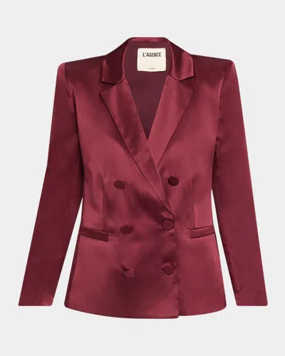 L & Apos;agence Sena Silk Double-breasted Blazer In Merlot Red