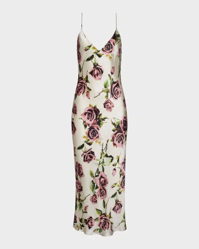 L & Apos;agence Seridie Silk Floral Slip Dress In Ecru/mauve Romantic Rose