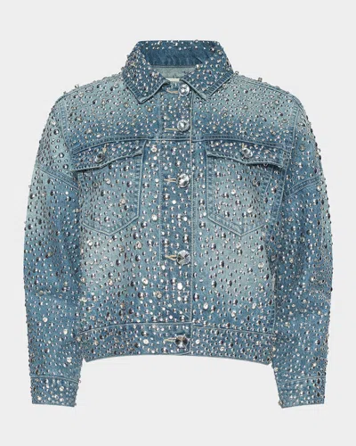 L & Apos;agence Vangie Embellished High-low Denim Jacket In Blue