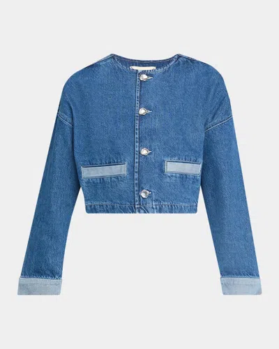 L & Apos;agence Verona Collarless Denim Jacket In Blue